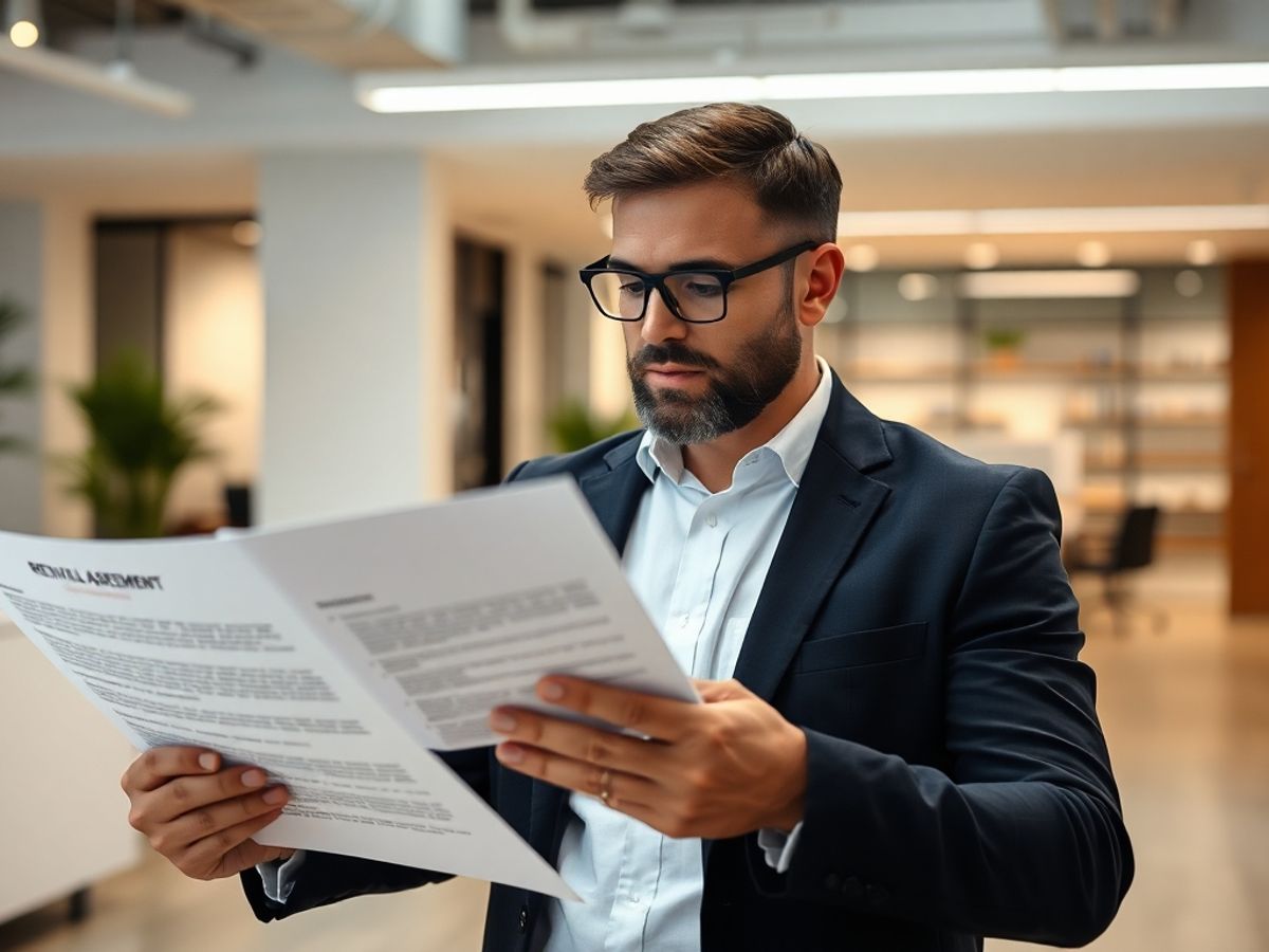Chiriaș citind un contract de închiriere.