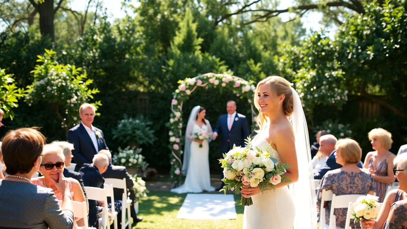 Couple's intimate wedding ceremony in a Texas garden.