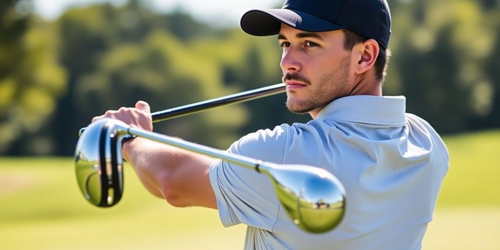 Golfer swinging Pure 2 Improve Swing Speed Trainer