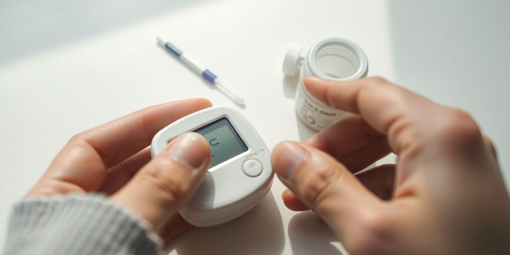 Blood glucose meter, test strips, lancing device.