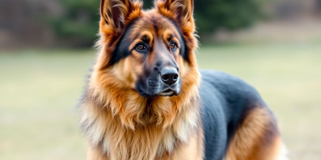 Majestic King Shepherd dog standing tall outdoors.