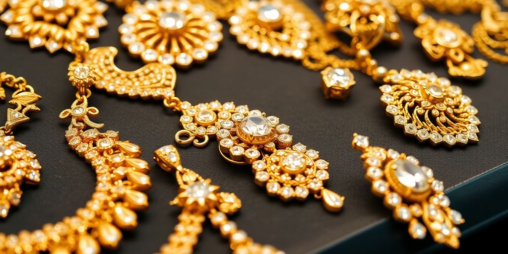 Bijoux en or exposés lors d'une vente aux enchères.