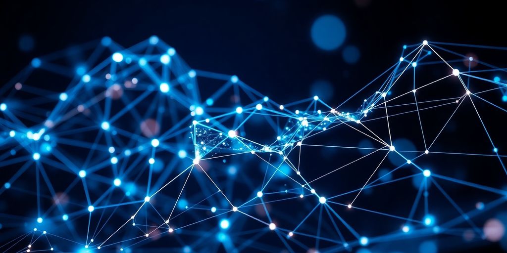 Abstract digital network evolving into a futuristic search landscape.