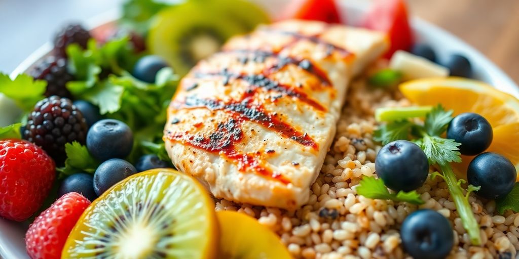 طبق طعام صحي مع فواكه وخضروات