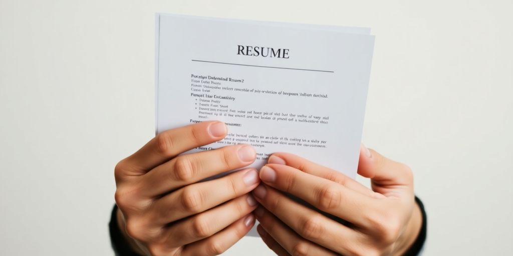 Person's hands holding a professional resume.