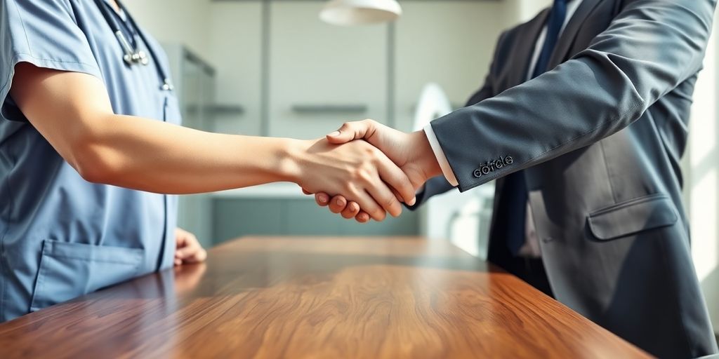 Dentist and business owner shaking hands.