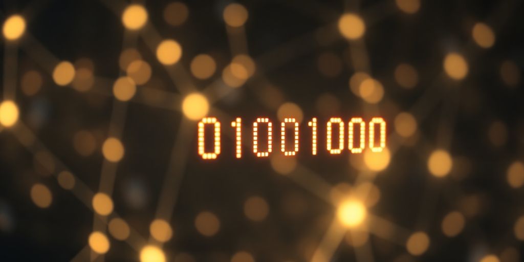 Digital transaction ID floating over blockchain network.