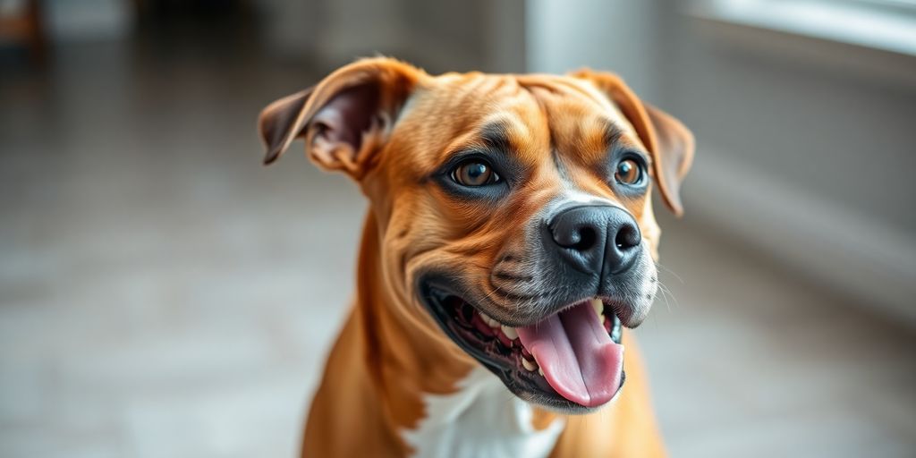 Loyal, playful Boxer dog with expressive eyes and smile.
