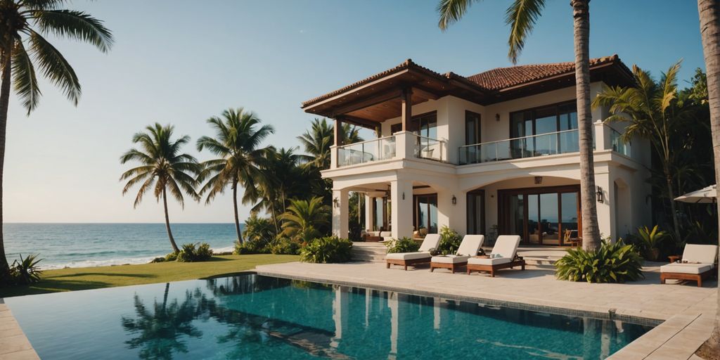 Beachfront villa in Phuket with pool and palm trees