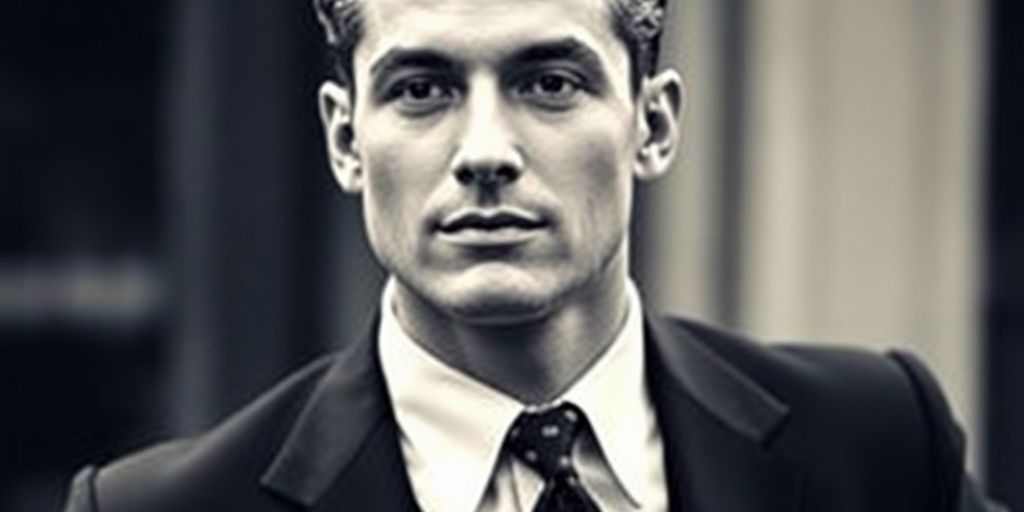 1920s gentleman with stylish hair and elegant suit.