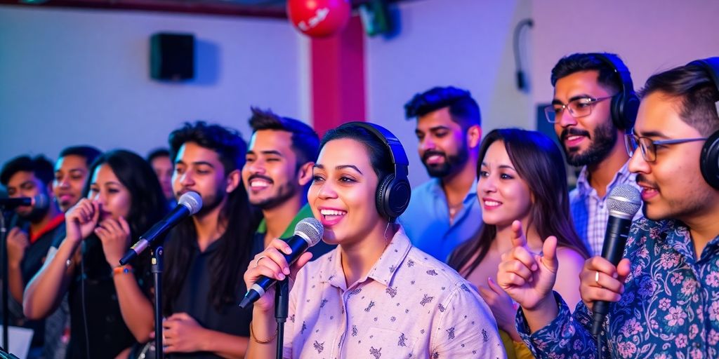 Persona ganando dinero con un micrófono.