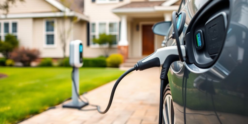 Electric vehicle charging at a residential home.