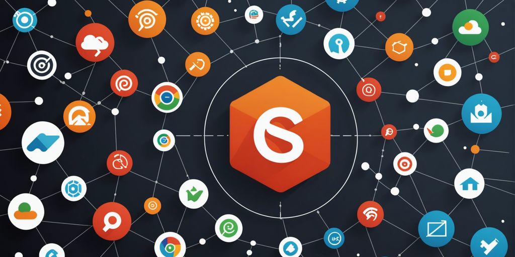 SEMRush logo with SEO icons and graphs in the background, representing SEO optimization tools.