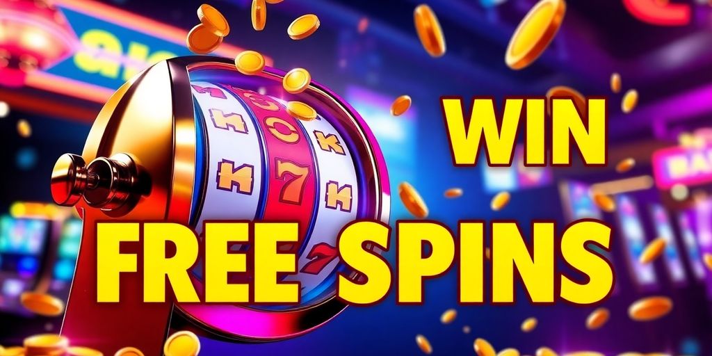 Colorful slot machine with coins and bright lights.