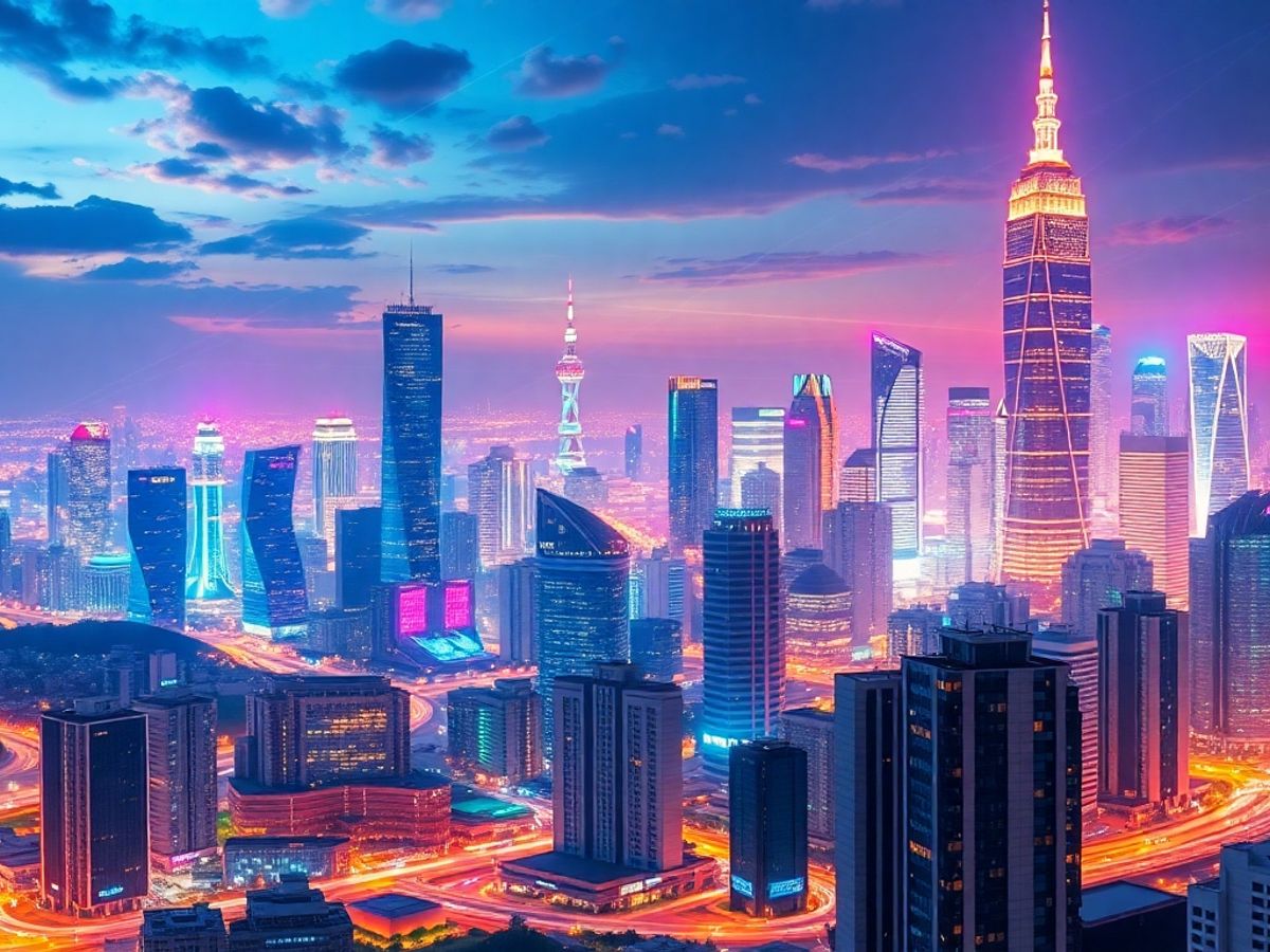 Futuristic cityscape with digital elements showcasing crypto trading.