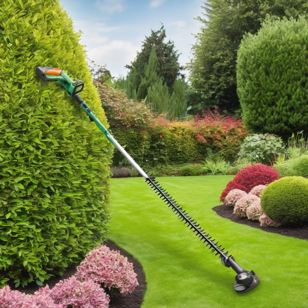 short reach hedge trimmer in a garden