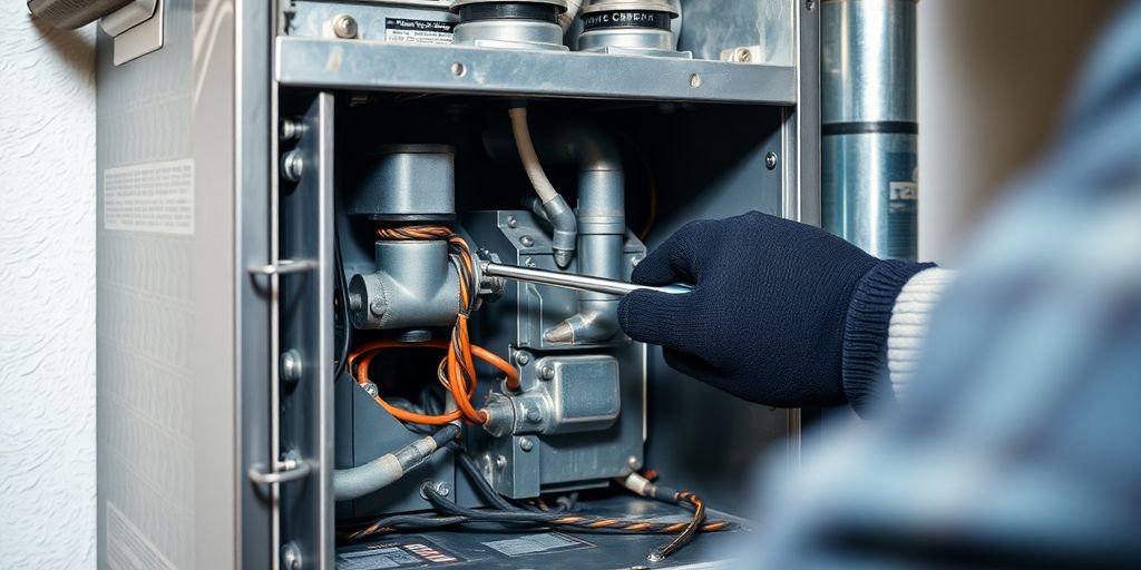 HVAC technician working on furnace