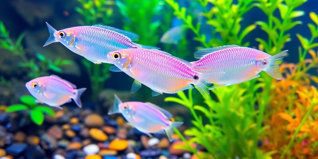印度玻璃鱼在郁郁葱葱的水族箱环境中游动。