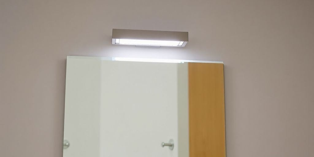 Vertical bathroom light fixture over a mirror.
