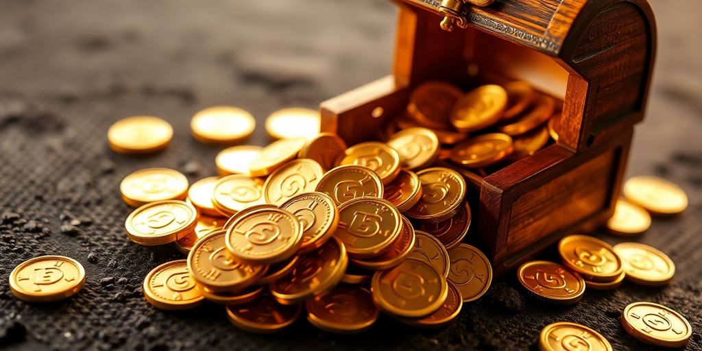 Gold coins spilling from a treasure chest.