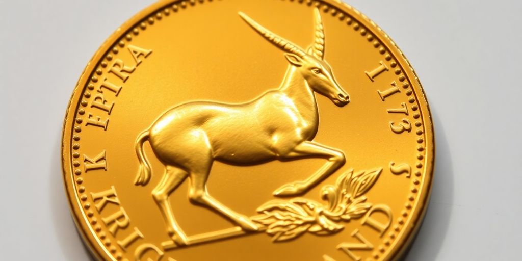 Gros plan d'une pièce d'or Krugerrand de 1975.