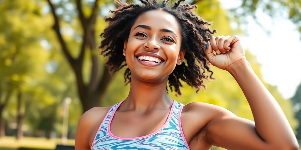 Active person enjoying outdoor exercise with radiant skin.