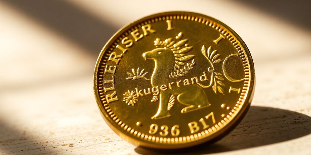 Un Krugerrand doré brillant avec des reflets lumineux.