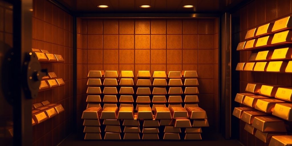Des lingots d'or empilés dans un coffre-fort privé.
