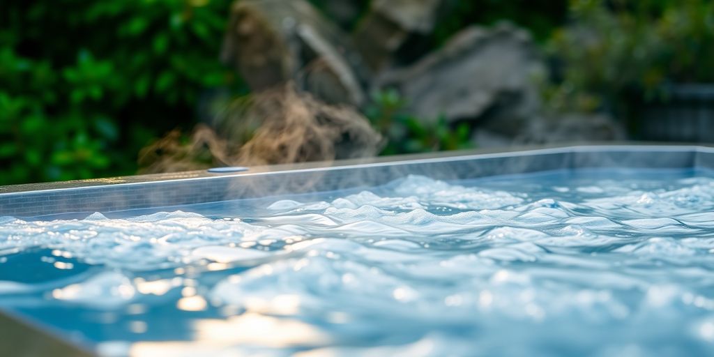 Hot tub with bubbling water and steam.