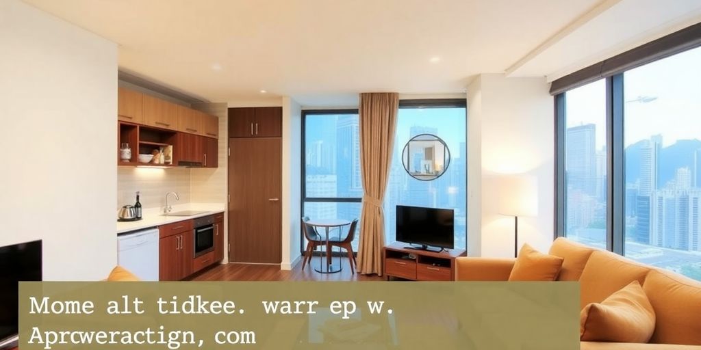 Modern serviced apartment interior in Hong Kong.