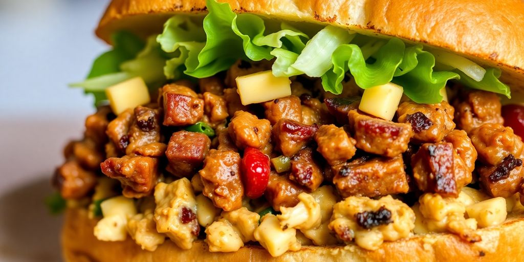 Vegan chopped cheese sandwich with melted cheese and fresh toppings.