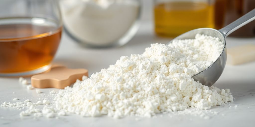 Soy protein isolate powder with various food ingredients.