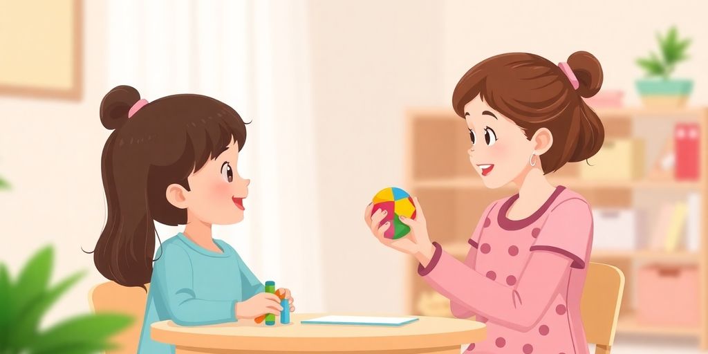 Speech therapist working with child