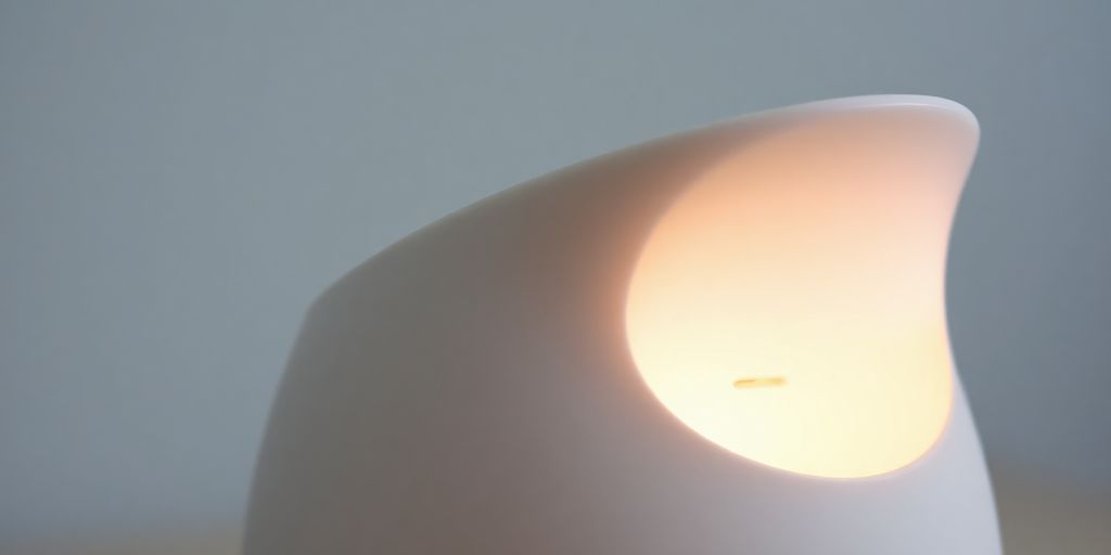 Soft light illuminates a white noise machine.