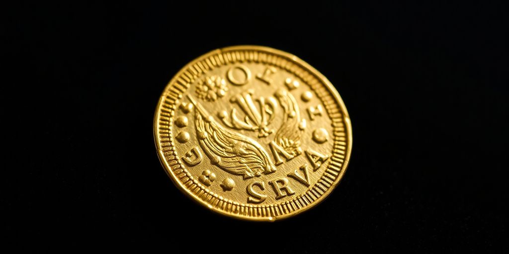 Pièce d'or ancienne brillante sur fond sombre