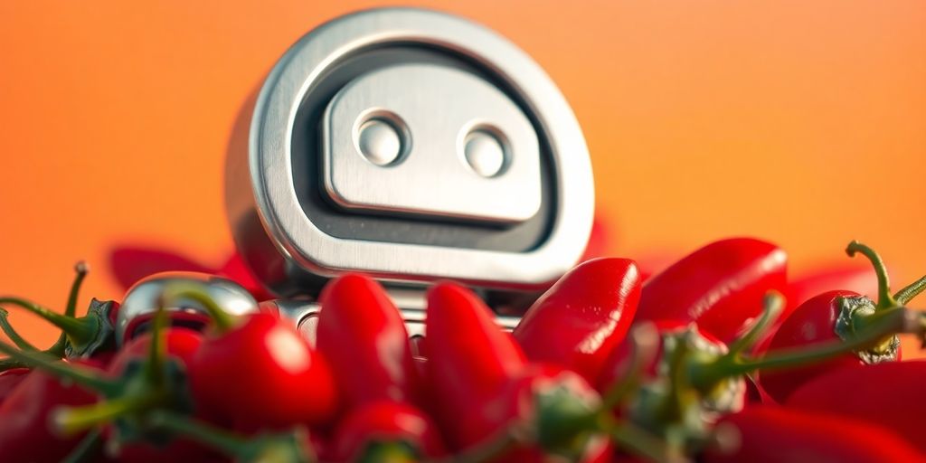 Chatbot icon with playful chili peppers.