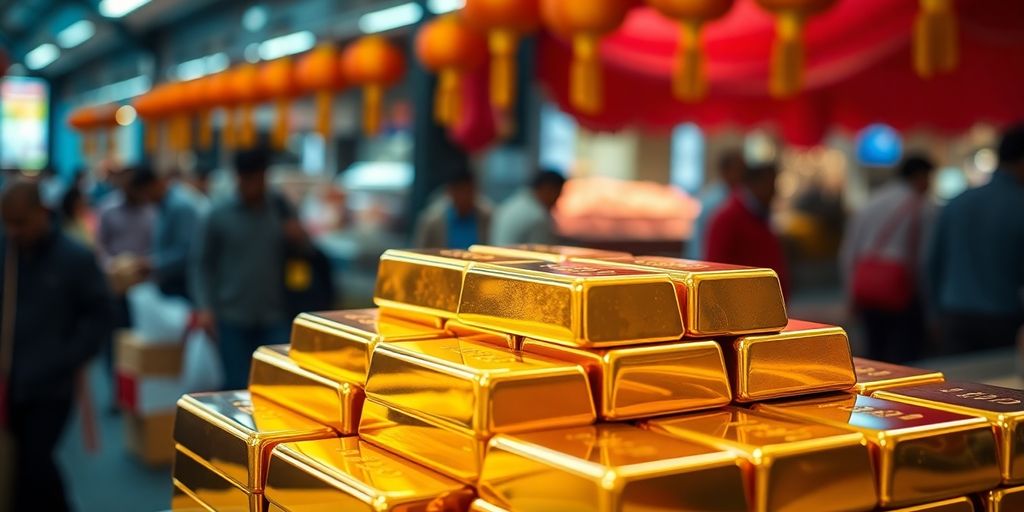 Barres d'or empilées sur un marché chinois.