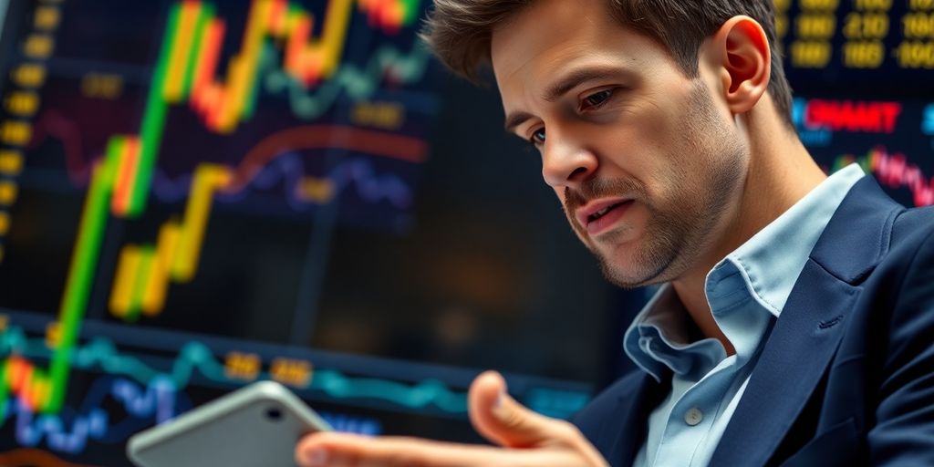 Stockbroker analyzing financial data in a professional setting.