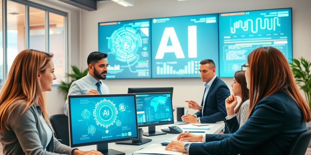 Poslovna scena sa AI tehnologijom u Srbiji.