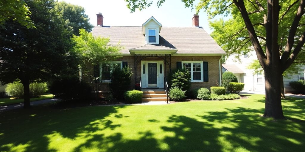 Charming suburban house in Erie, PA with lush greenery.