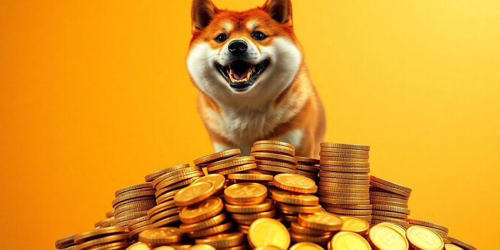 Shiba Inu dog on rising coins.