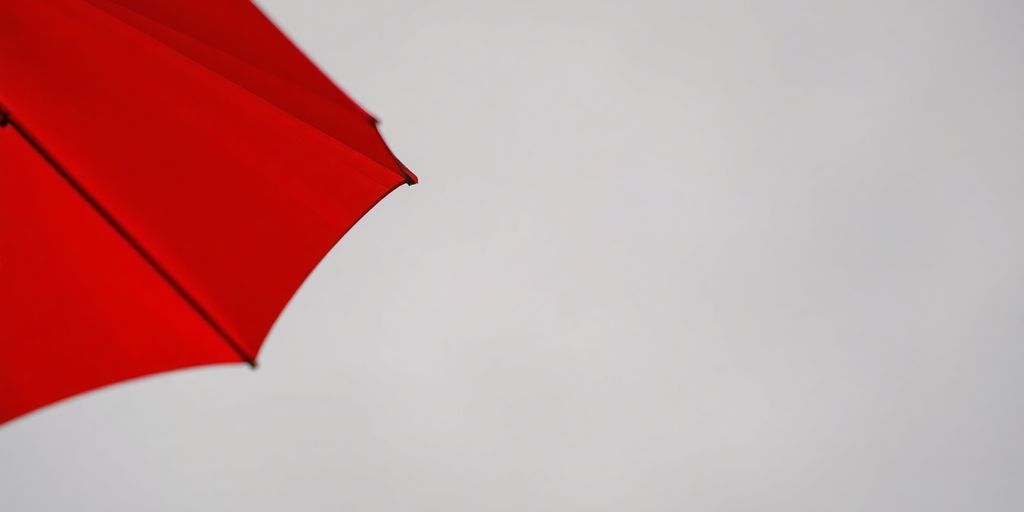 A solitary red umbrella against a muted background.