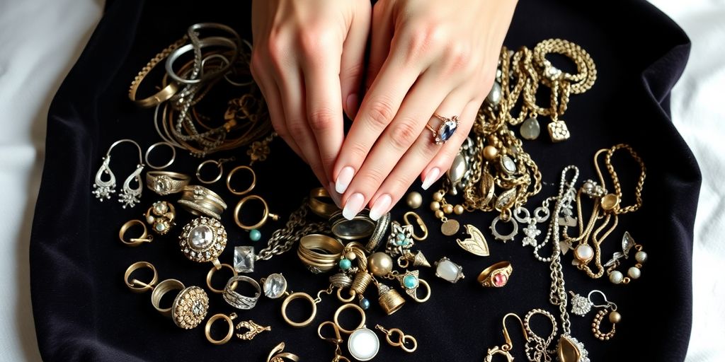 Femme triant des bijoux de famille variés.