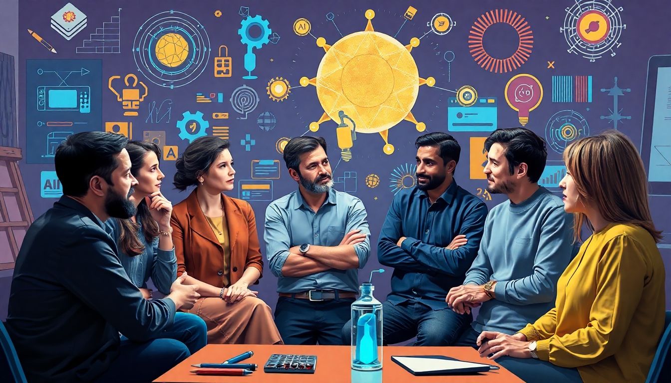 Artists and technologists discussing AI policy changes.