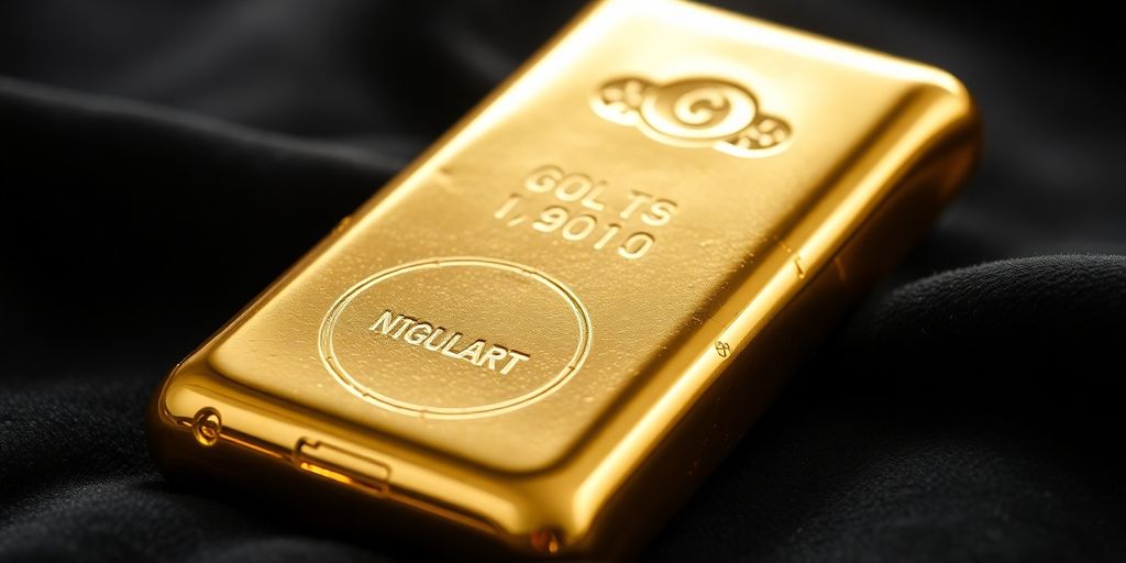 Lingot d'or brillant sur un tissu en velours sombre.