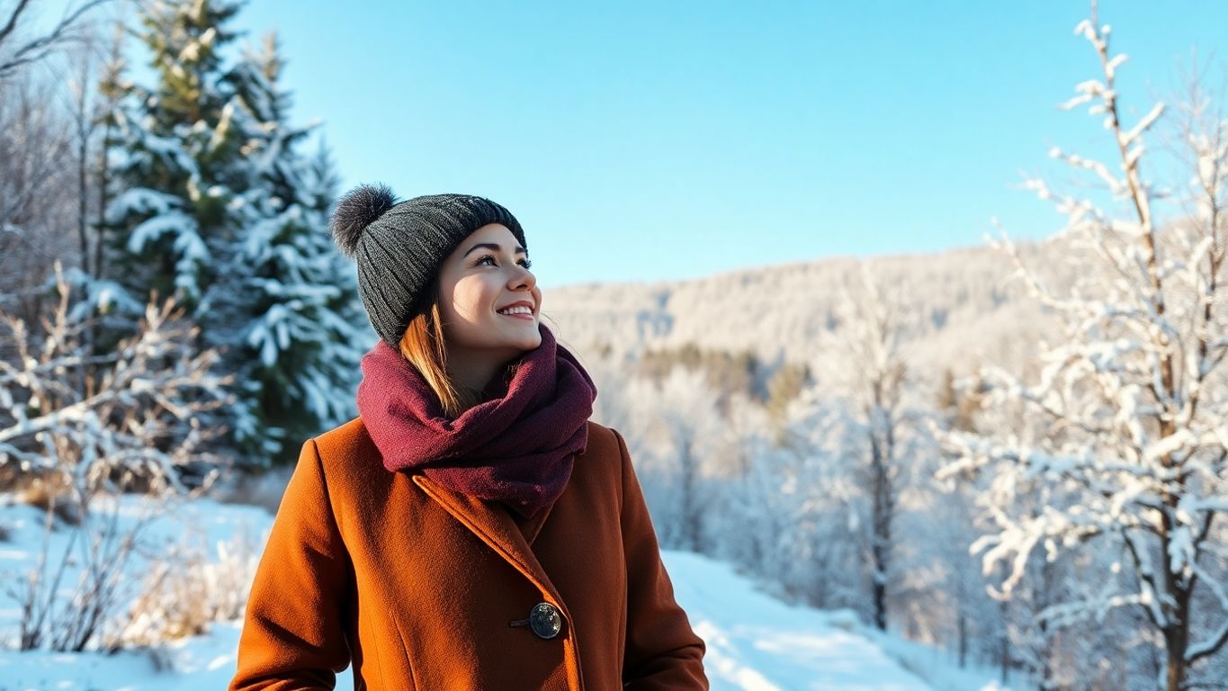 Téli tájban egy európai nő.