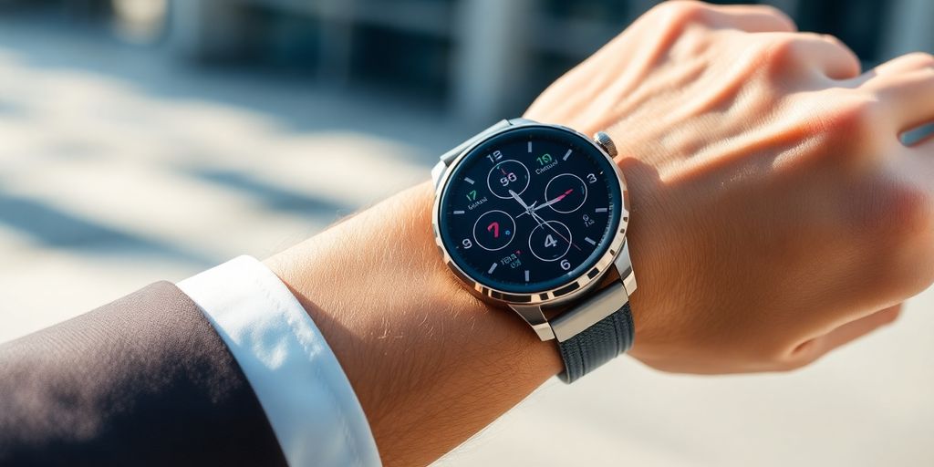 Sleek smartwatch on a wrist.