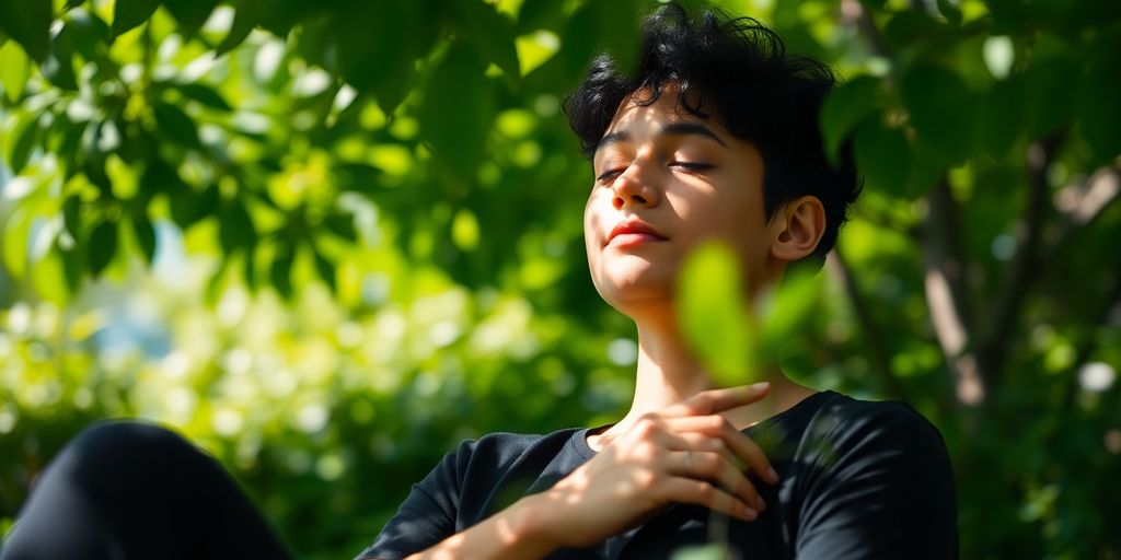Calm person meditating outdoors.