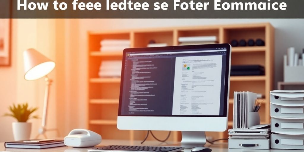 Escritório limpo com computador e arquivos organizados.