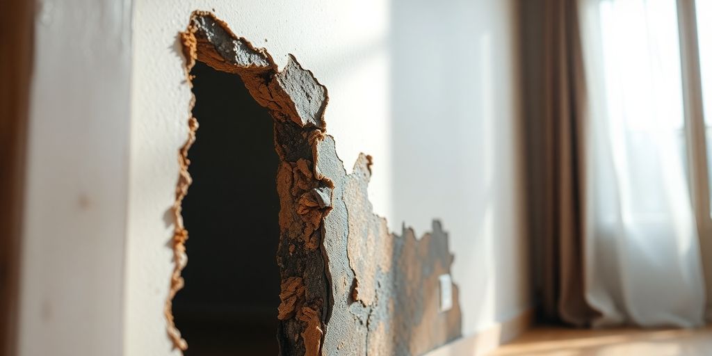 Photo of mold growth on a damaged wall in home.